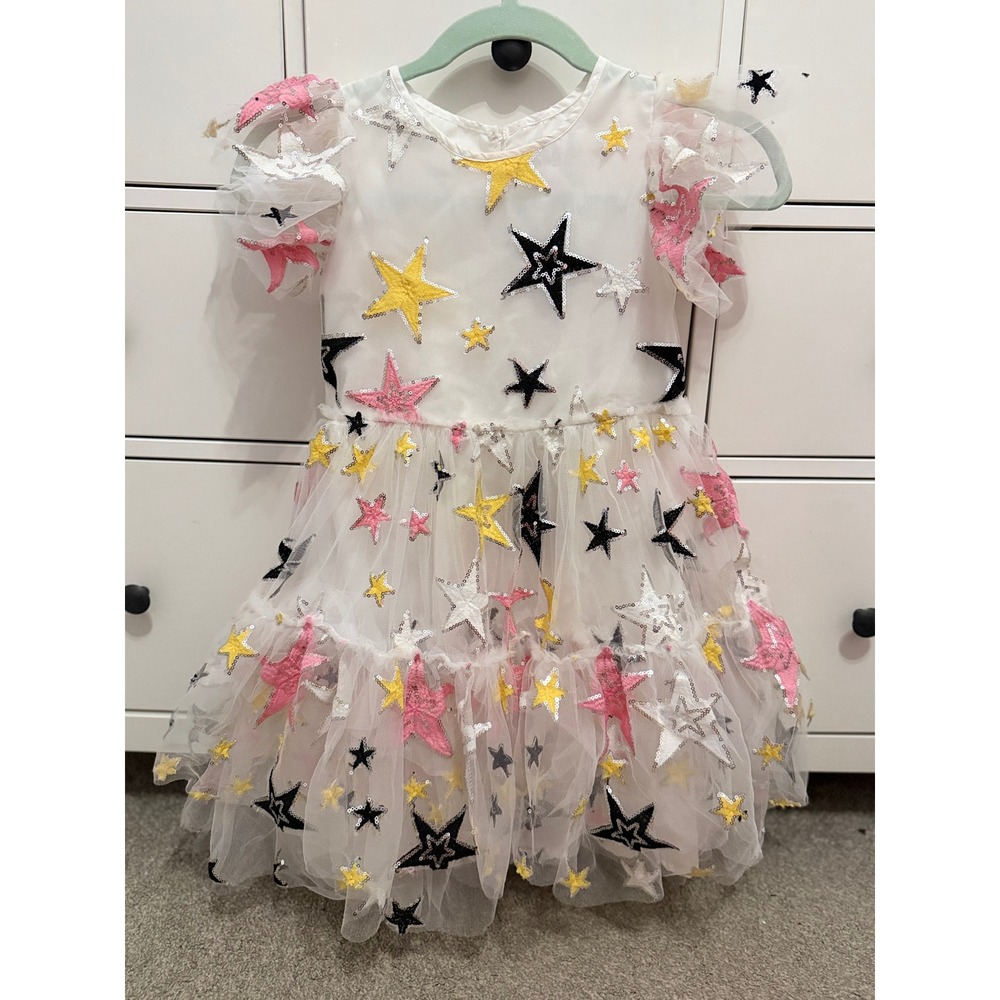 Lola + The Boys Girls White Tulle Sequin Star Dress Size 10 Party Birthday - Picture 3 of 7